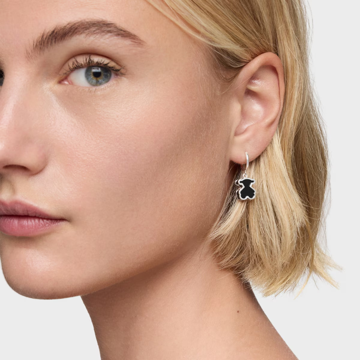 טואוס עגילי חישוק עם תליון דובי GALAXY מכסף