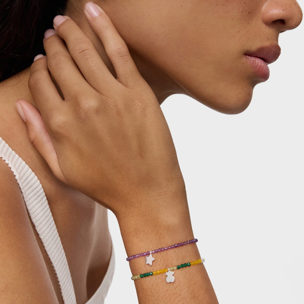 טואוס צמיד אבני חן TOUS Motifs בשילוב מוטיב דובי מכסף