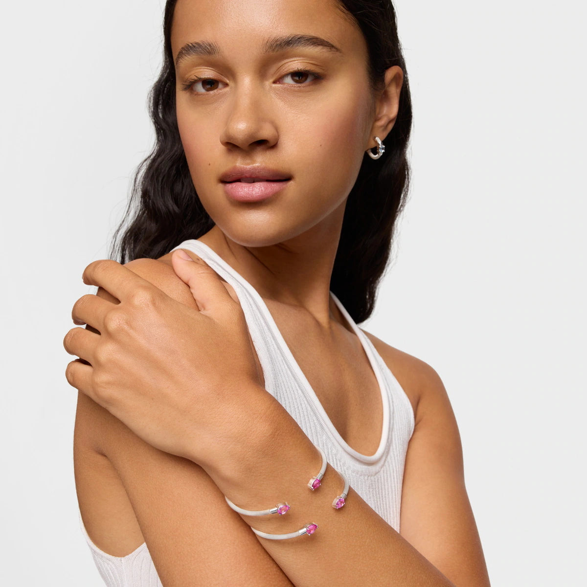 טואוס צמיד פתוח בשילוב אבן חן MESH מכסף