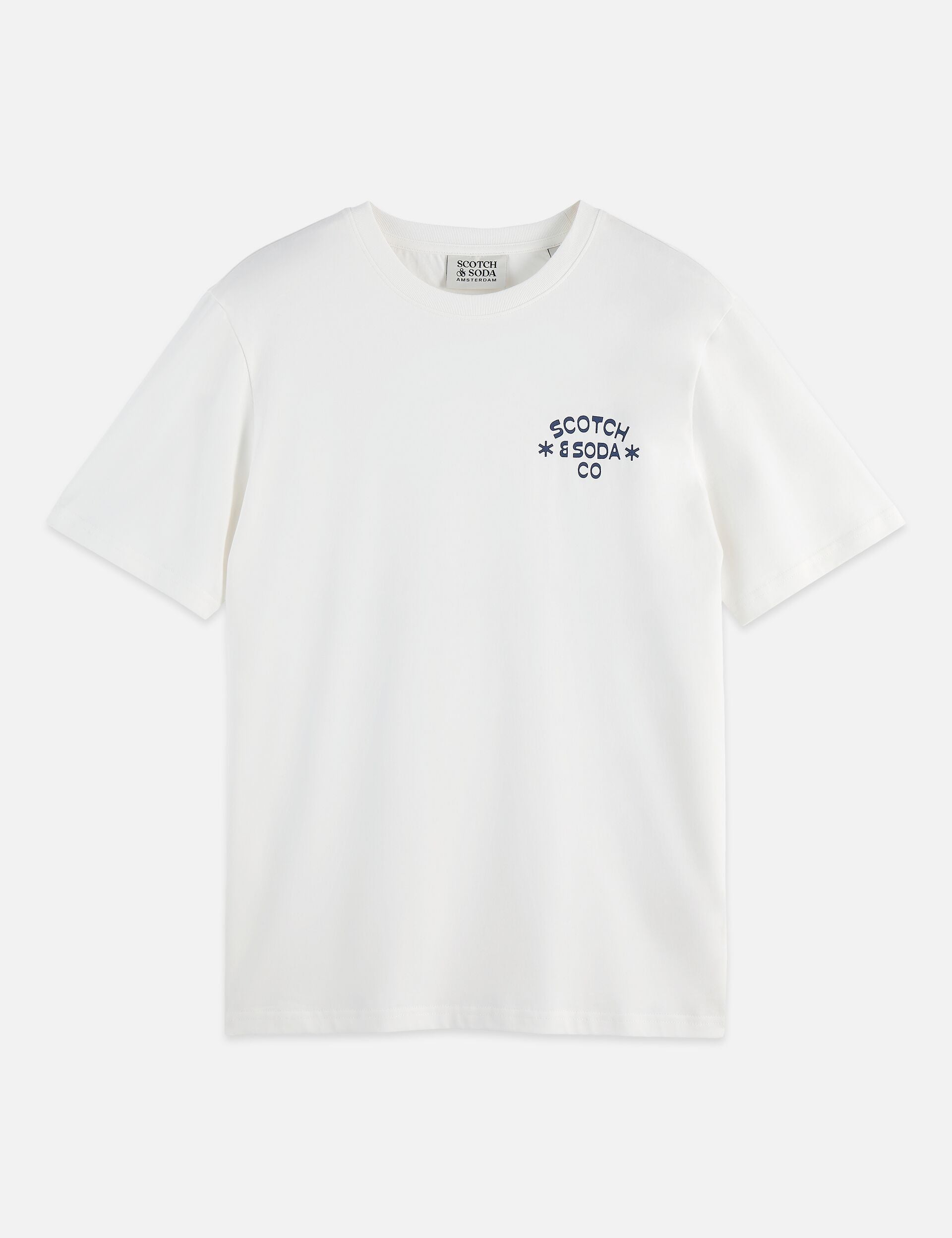 חולצת טי לבנה של SCOTCH & SODA לגברים, לוגו כחול קטן, מבית אלפא CHOZEN