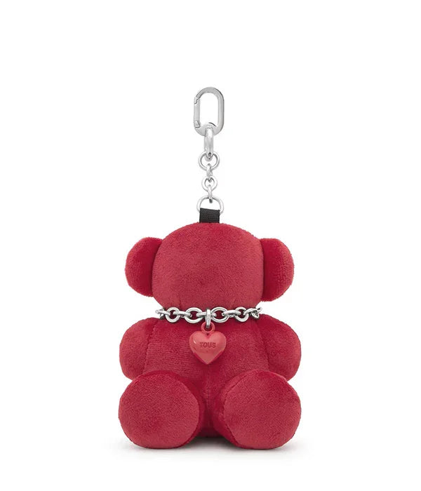 מחזיק מפתחות דובון פרווה אדום עם שרשרת ולב, בובה ממותגת CHOZEN