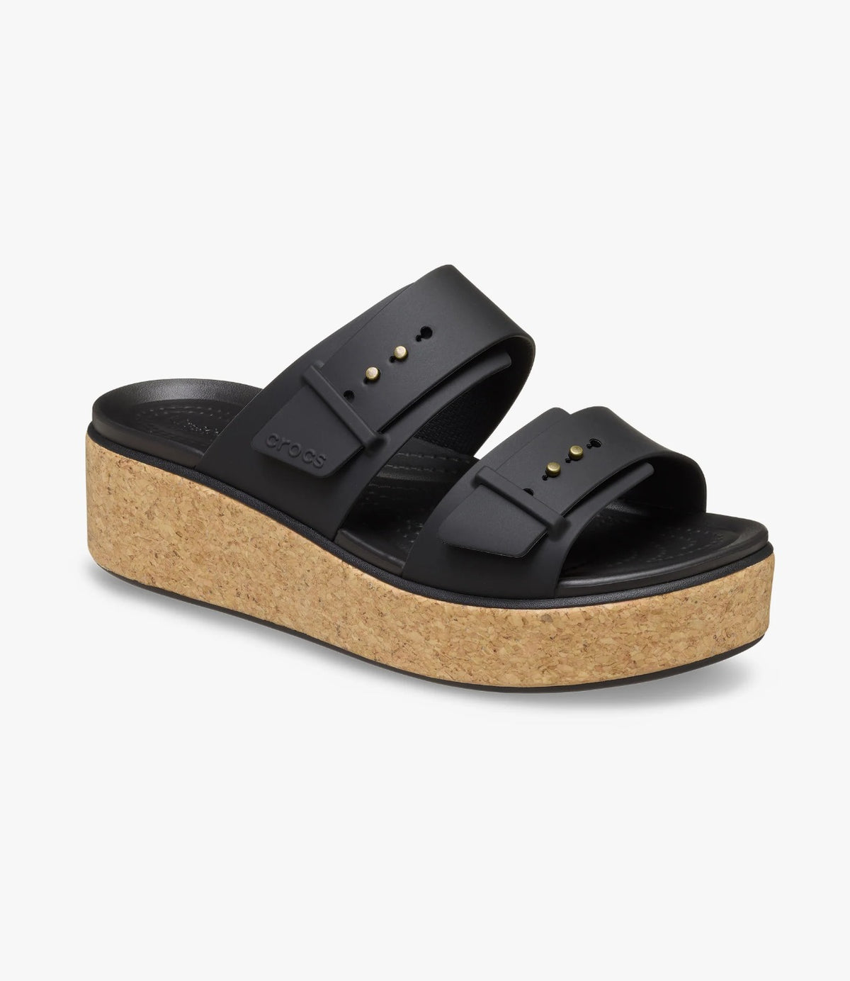 כפכף פלטפורמה שחור של קרוקס בזווית קדמית מודגשת עם סוליית שעם - CHOZEN
