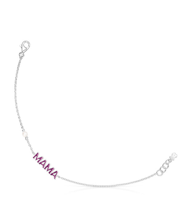 צמיד כסף עדין עם תליון אותיות MAMA ואבן פנינה, תכשיט אופנתי לאמהות