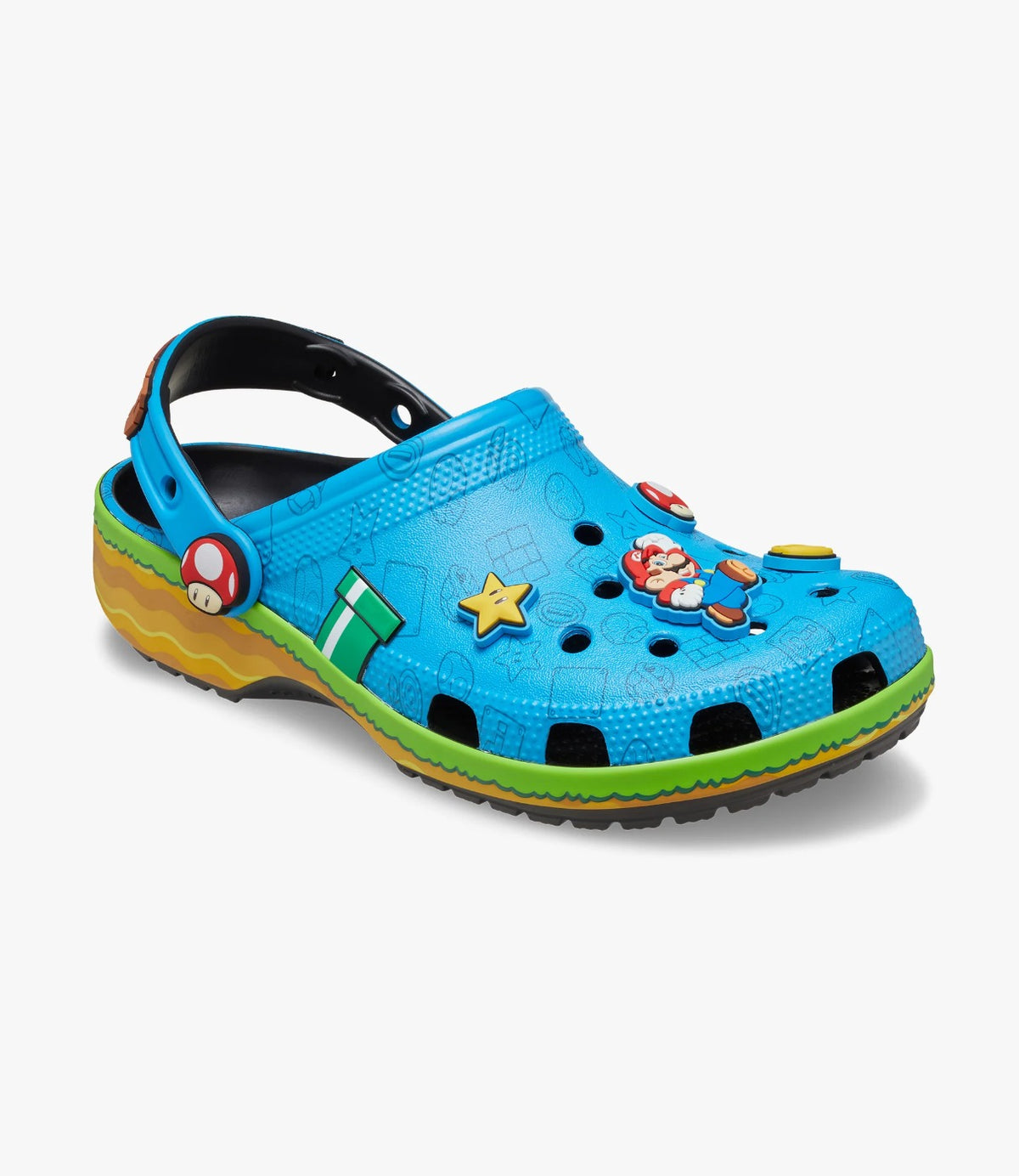 כפכף קרוקס Super Mario בצבע מולטי, זווית קדמית-צידית עם תגי Jibbitz בולטים - CHOZEN