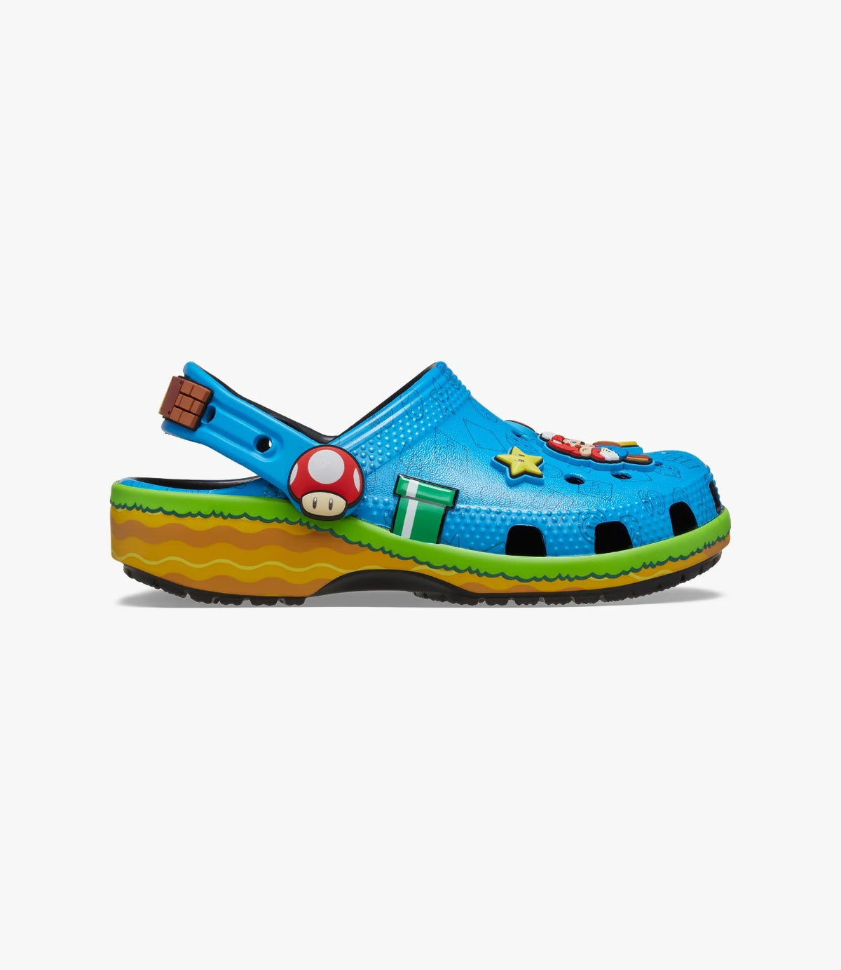 כפכף קרוקס Super Mario בצבע מולטי מבט צד עם תג Block על הרצועה - CHOZEN