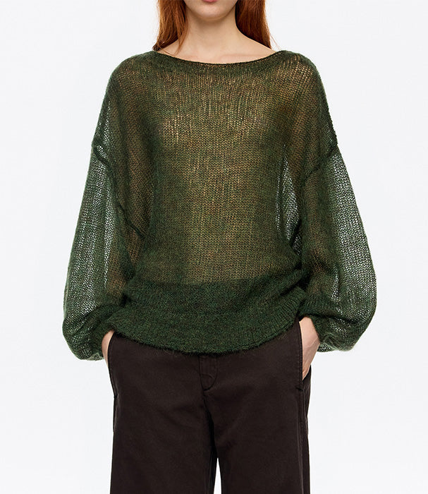 סוודר ירוק קל לנשים עם שרוולים נפוחים, אופנה עכשווית, CHOZEN