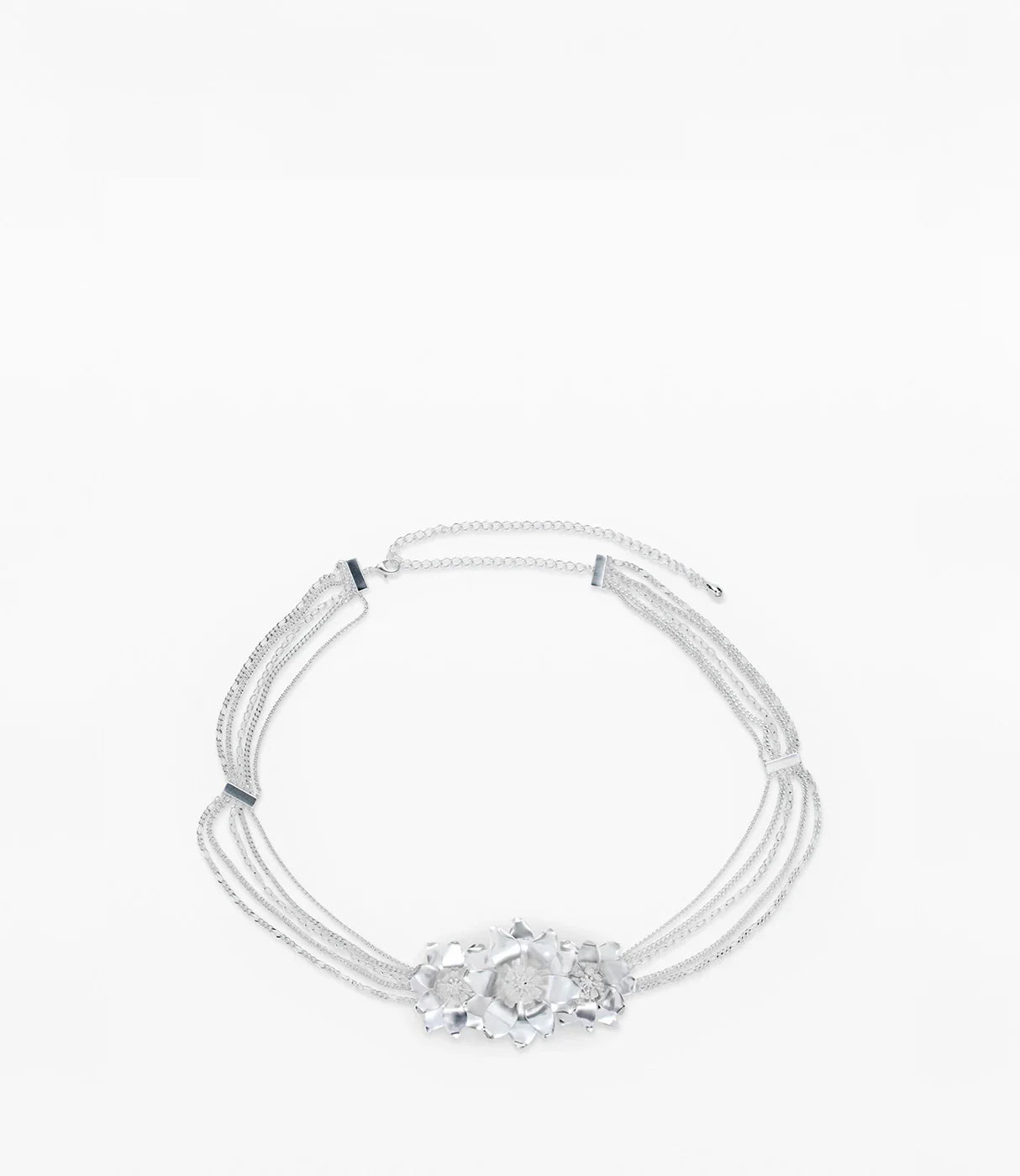 שרשרת כסף מעוצבת עם פרחים משובצים, תכשיט אופנה יוקרתי לנשים