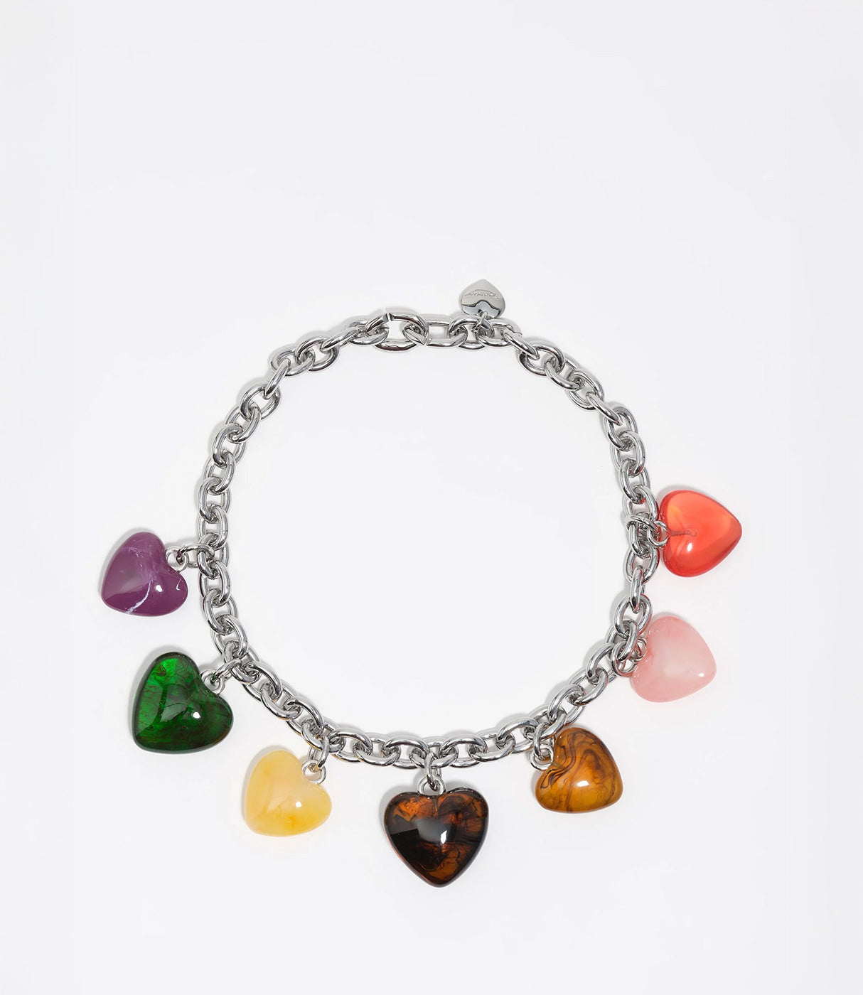 צמיד שרשרת כסף עם תליון אבני לב צבעוניות, תכשיט אופנתי לנשים