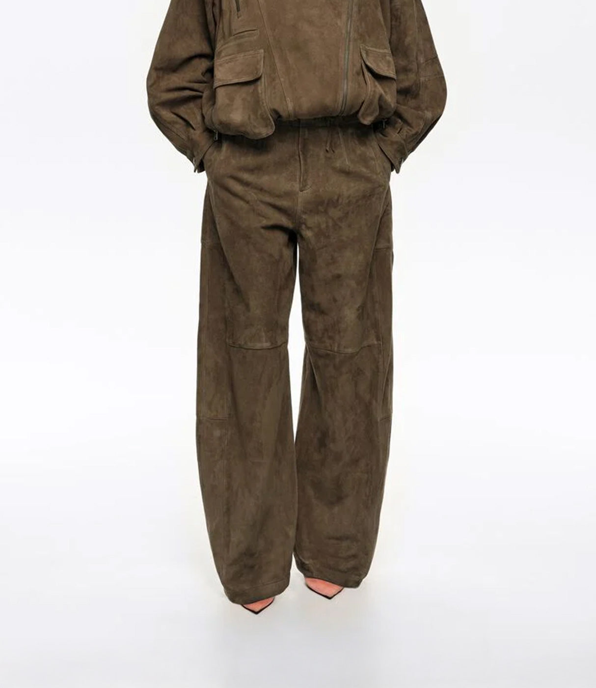 מכנסיים רחבים חום כהה לנשים, בד דמוי זמש, סגנון קז'ואל אופנתי