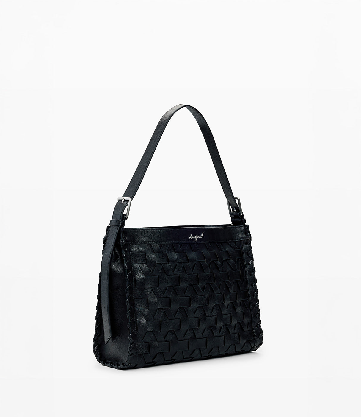 תיק עור לנשים בצבע שחור עם רצועת כתף ודוגמת קליעה ייחודית, תיק אופנתי אלגנטי