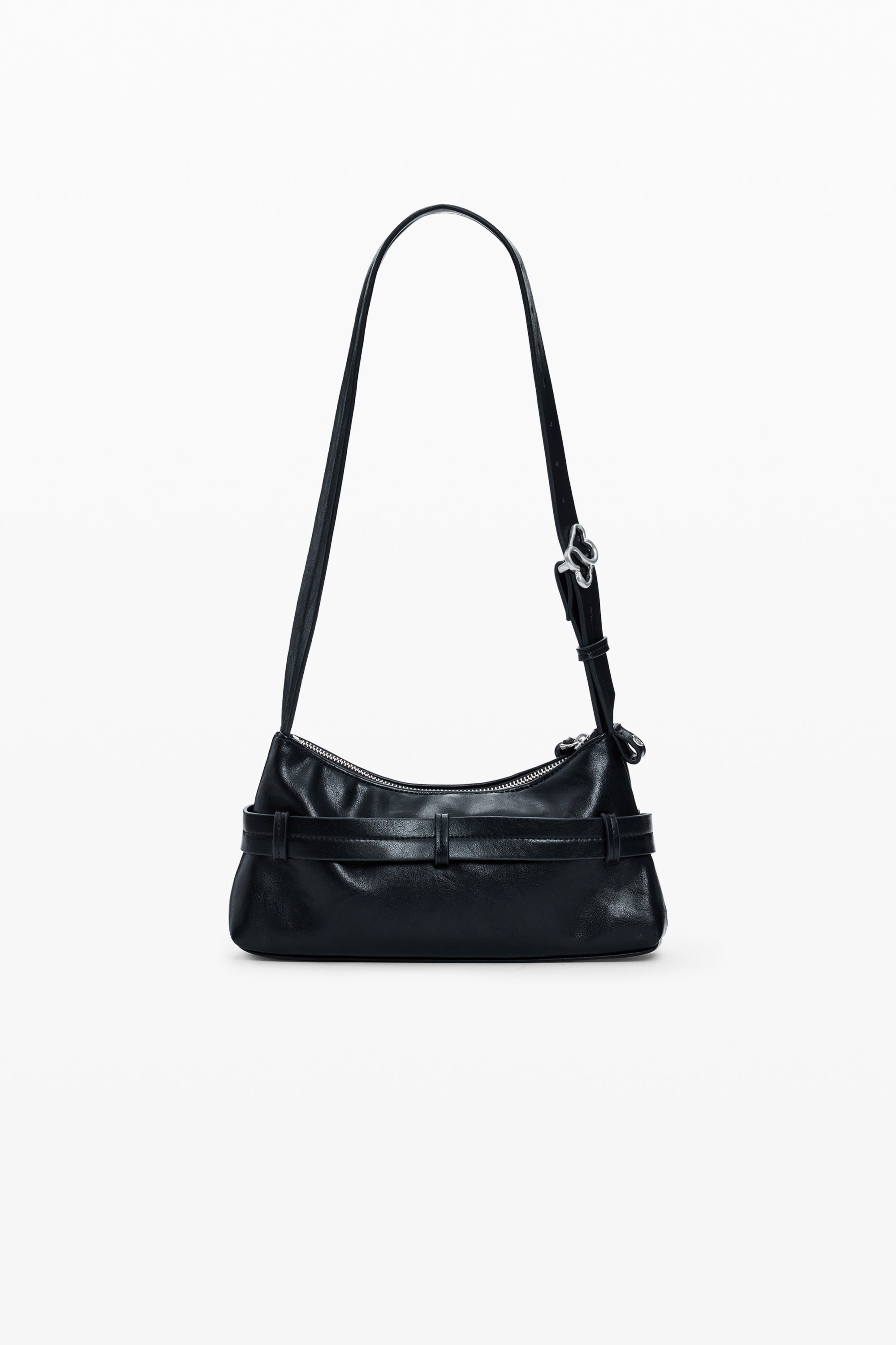 תיק צד לנשים בצבע שחור מעור, רצועה ארוכה, עיצוב מודרני אופנתי