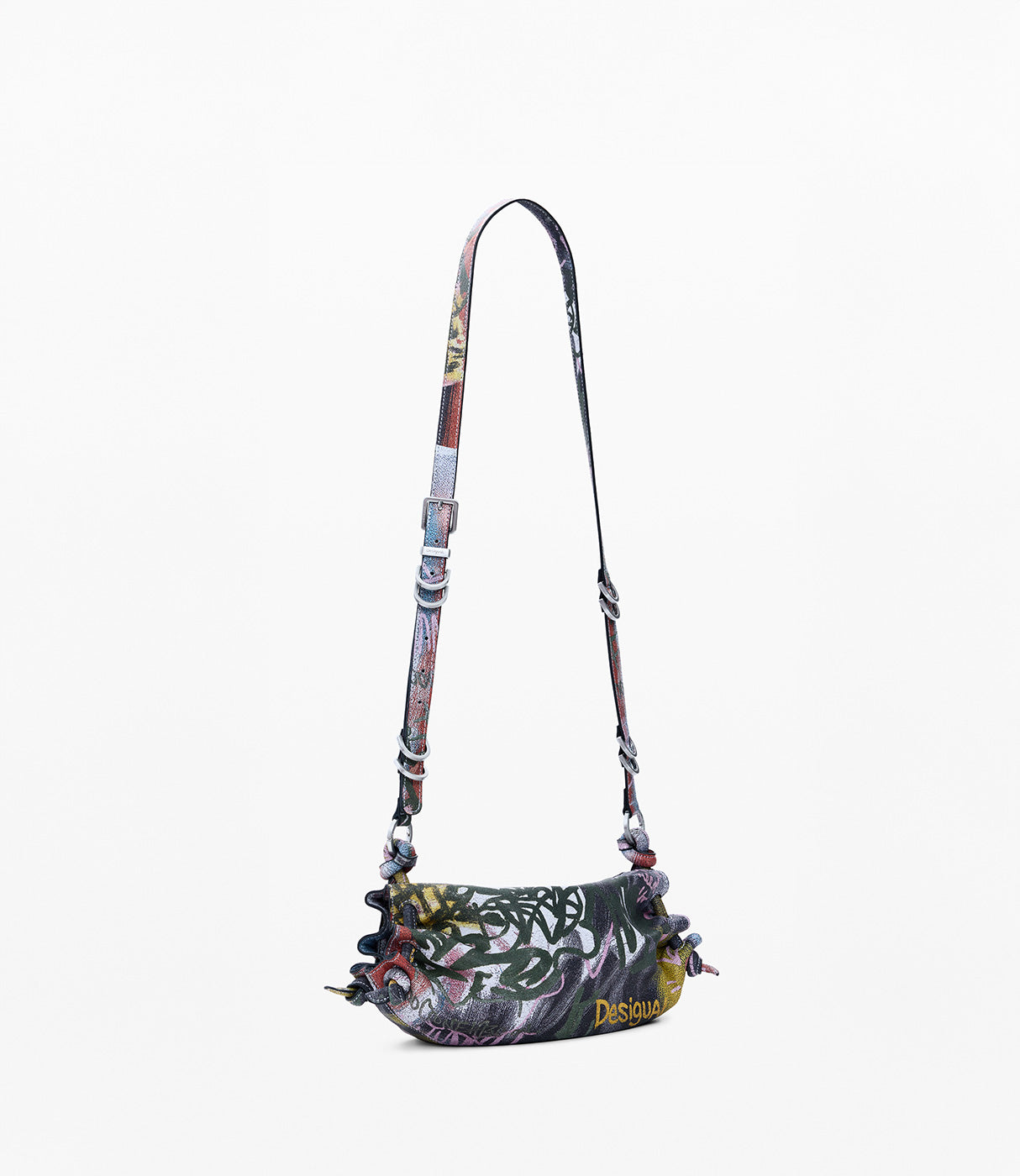 תיק צד עם הדפס גרפיטי צבעוני ורצועה מתכווננת, עיצוב מודרני ובולט