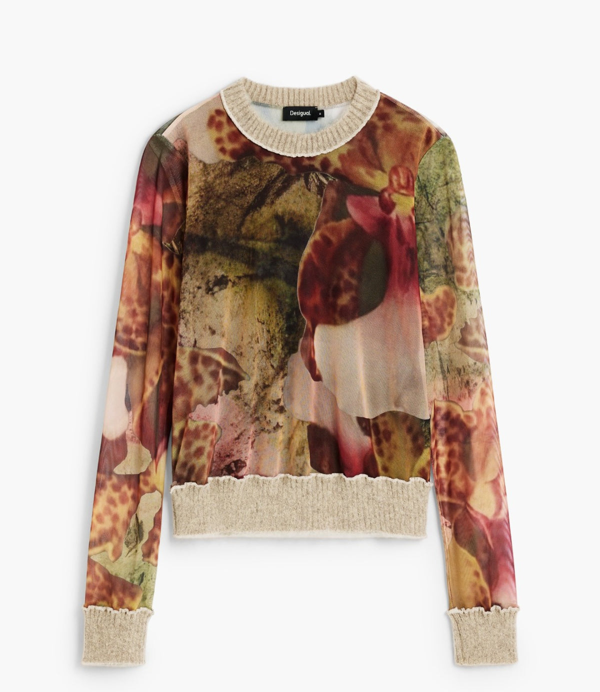 חולצה ארוכה בהדפס פרחוני מוצגת שטוחה על רקע לבן - CHOZEN
