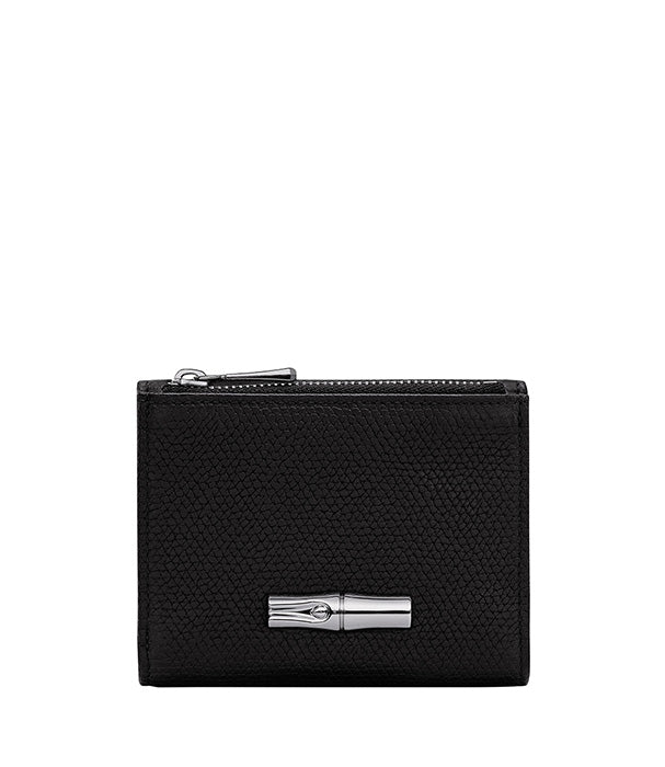 לונגשאמפ ארנק קטן מעור Le Roseau שחור