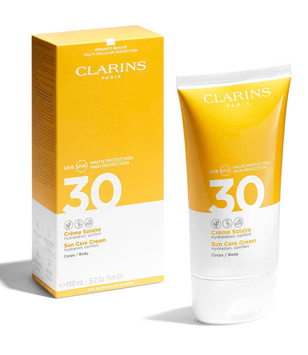 קלרינס קרם המסייע להגנה על הגוף מפני השמש SPF30