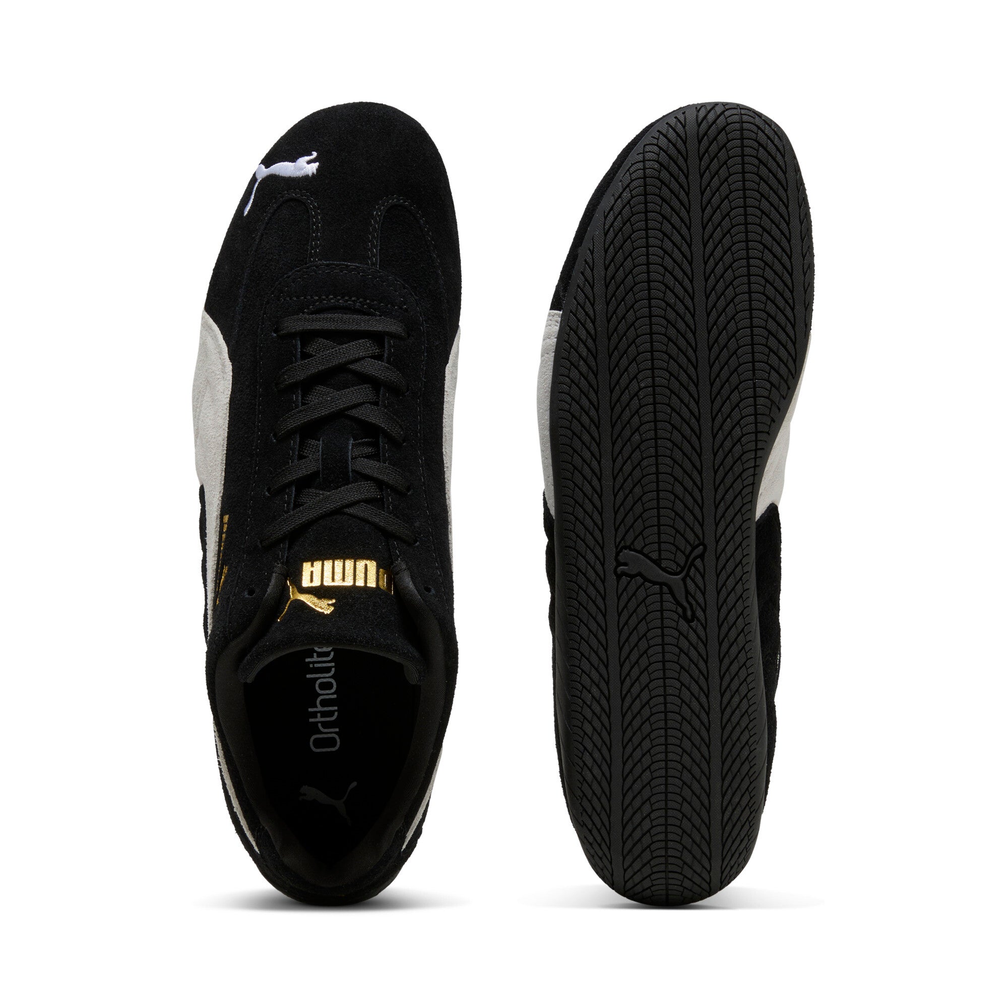 נעלי ספורט גברים צבע שחור ולבן, לוגו Puma, סוליה שחורה ייחודית