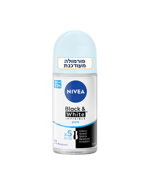 ניוואה דאודורנט רול-און לאישה בלאק & וויט פיור שקוף 50מ"ל