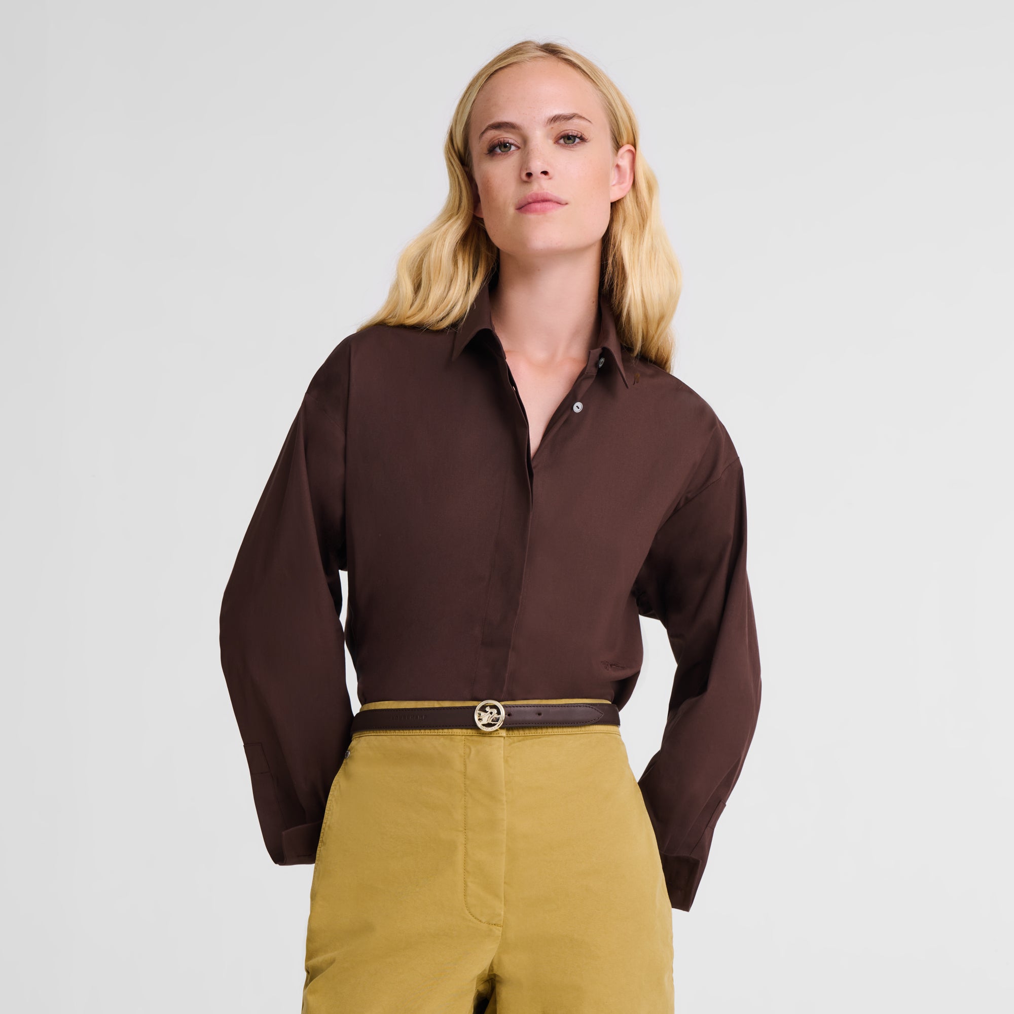 לונגשאמפ חגורה מעור לנשים חום כהה