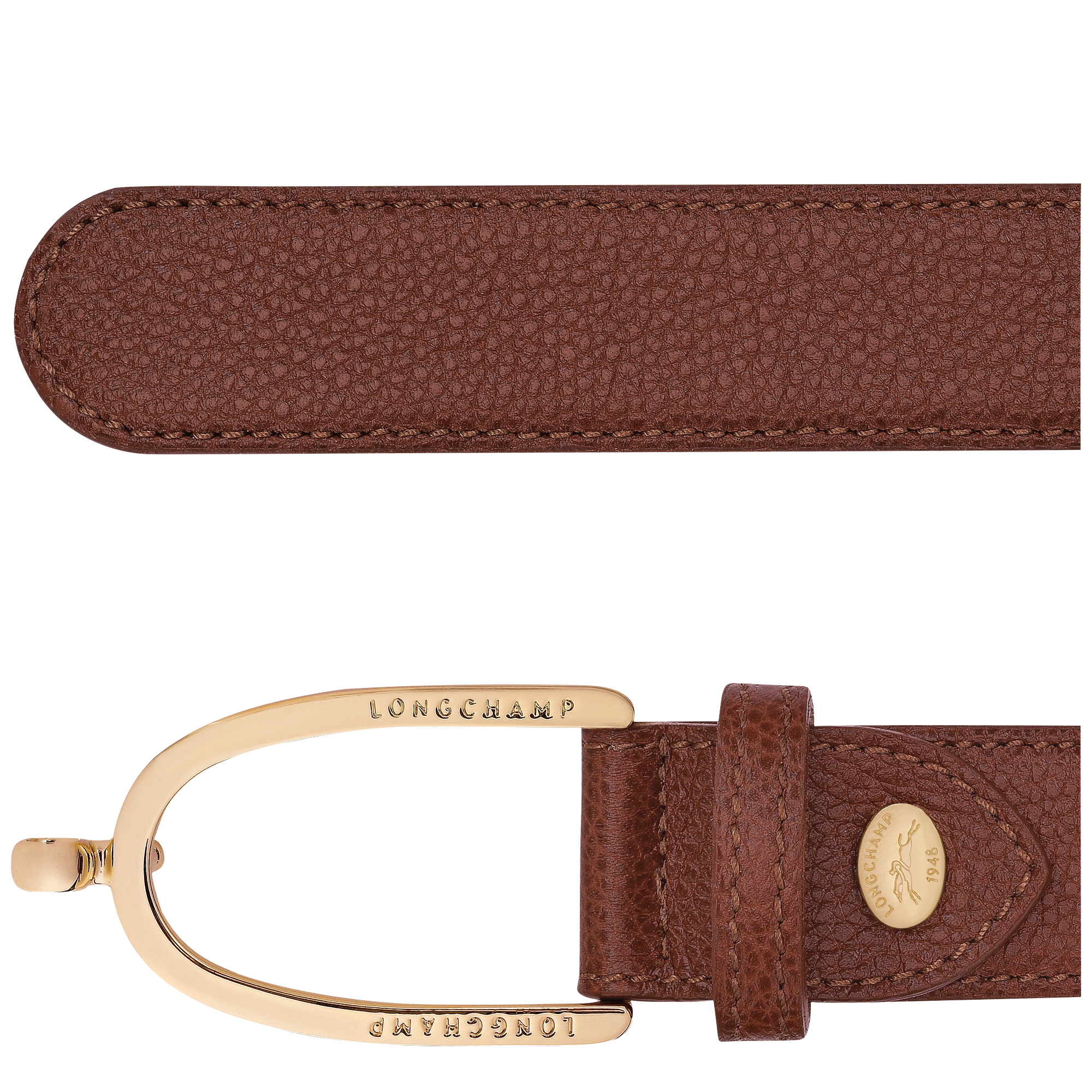 לונגשאמפ חגורה עבה מעור חום כהה