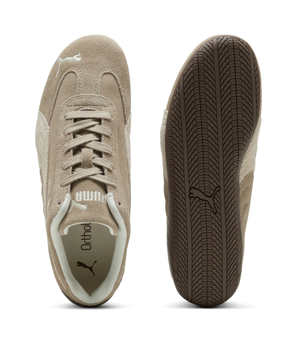 PUMA סניקרס בצבע ice coffee עם alpine snow, מבט מלמעלה ועל הסוליה - CHOZEN