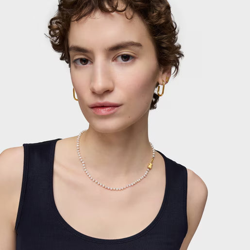 טואוס שרשרת פנינים Sweet Dolls בשילוב מוטיב דובי מזהב