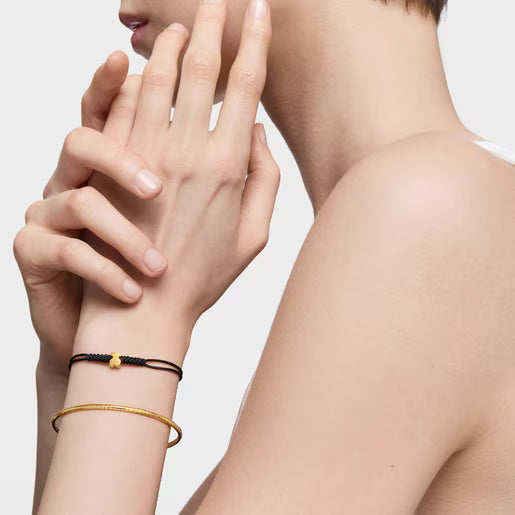 טואוס צמיד חוט שחור בשילוב מוטיב דובי Sweet dolls מזהב