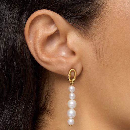 טואוס תליון ארוך Medallions מזהב 14 קראט בשילוב פנינים