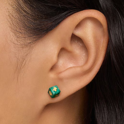 טואוס עגילי זהב 14 קראט Cube בשילוב קוביה מאבן חן