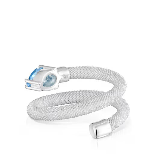 טואוס טבעת פתוחה בשילוב אבן חן MESH מכסף