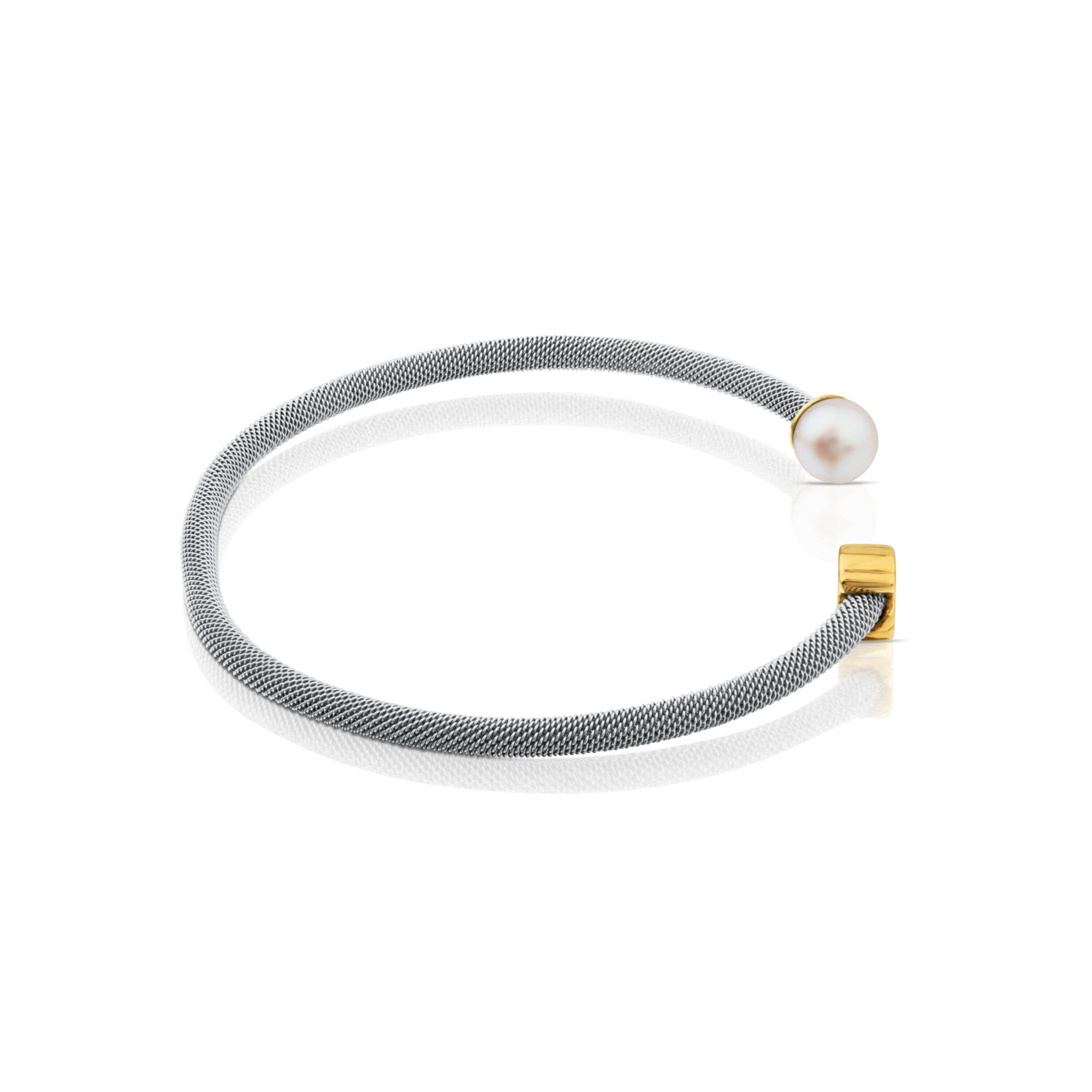 טואוס צמיד קשיח Mesh ממתכת עם מוטיב הדובי בזהב 18 קראט ופנינה