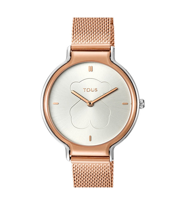 טואוס שעון פלדת אל חלד בשני גוונים ורוד וכסף