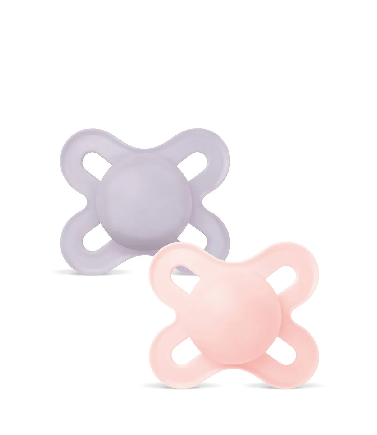 סט שני מוצצי תינוקות סיליקון בצבע סגול וורוד, עיצוב ארגונומי ייחודי