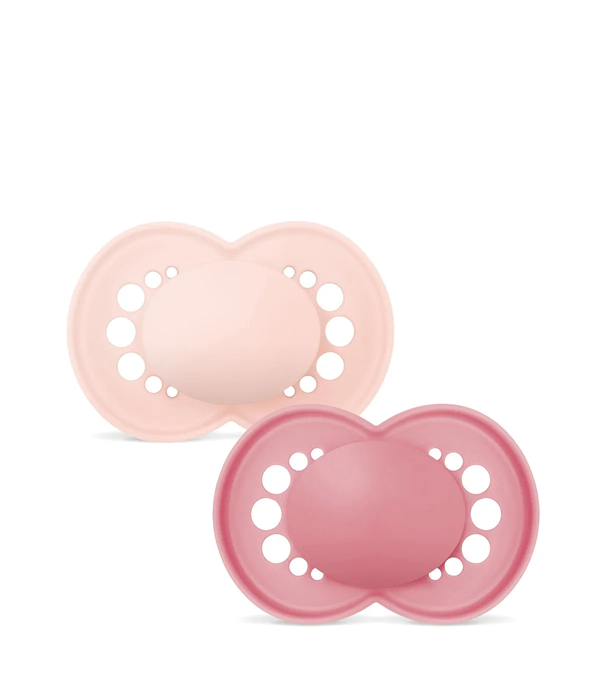 זוג מוצצים לתינוק בצבע ורוד ועבודת פלסטיק עם חורים לאוורור