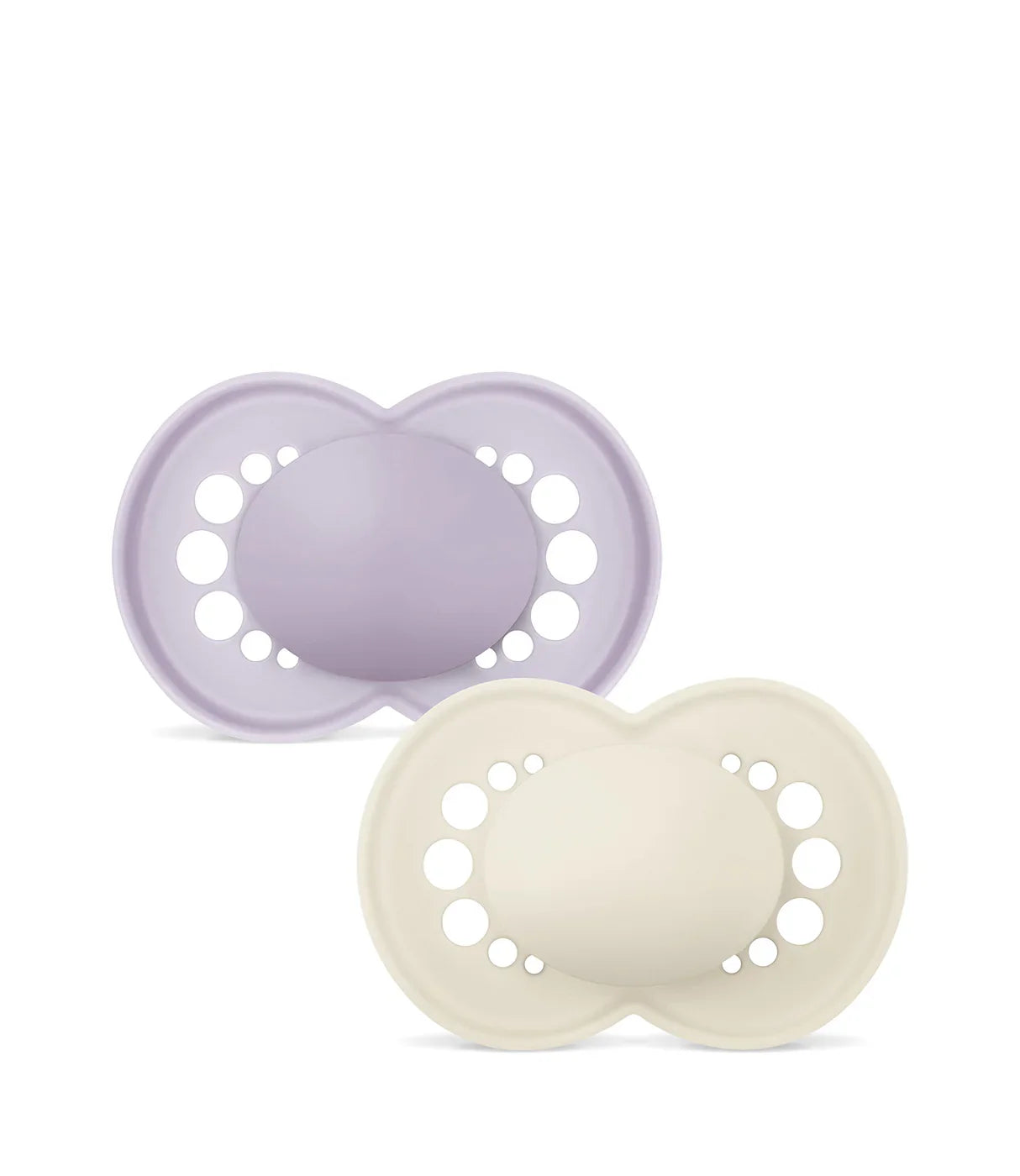 מוצצים לתינוק בצבעי סגול וקרם, עיצוב עגול עם חורים לאוורור