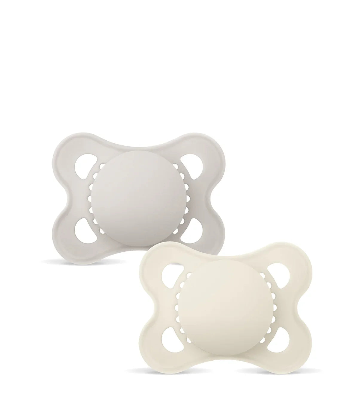 מארז זוגי מוצצים לתינוקות בצבעי בז' ואפור, עיצוב אורתודונטי בטיחותי