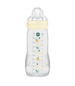 בקבוק לתינוק בנפח 330 מ"ל עם פטמה צהובה ועיצוב פירות צבעוני