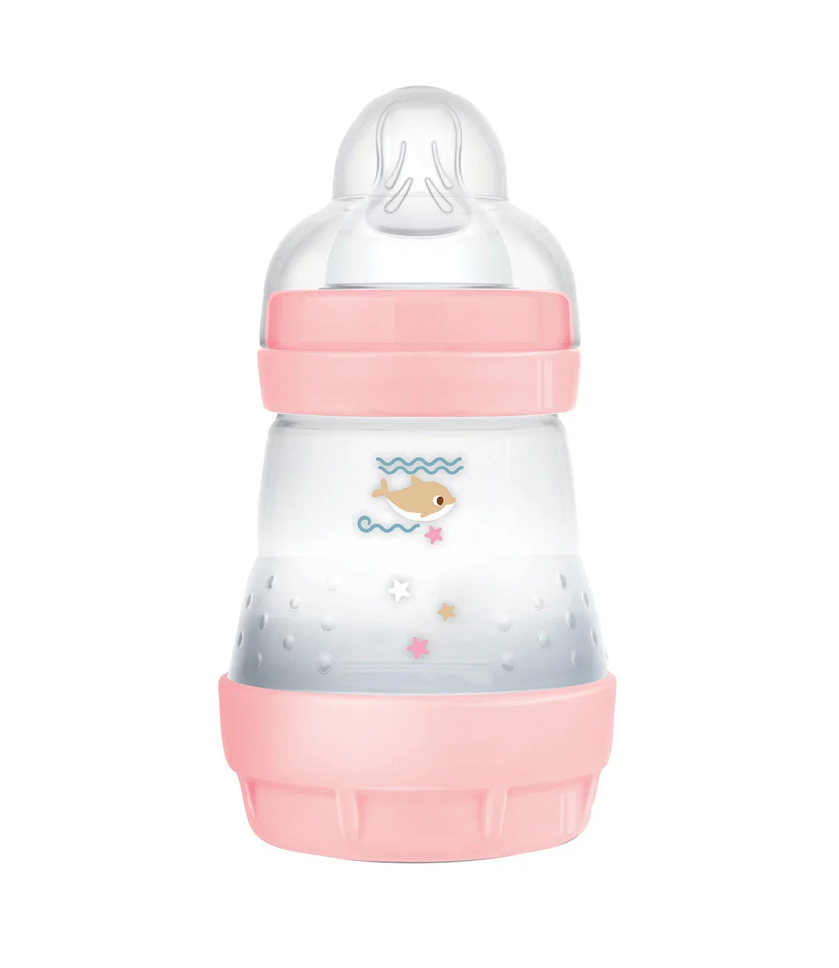 בקבוק תינוקות פלסטיק עם פטמה ורודה, עיטור דג קטן וכוכבים, עיצוב לתינוקות