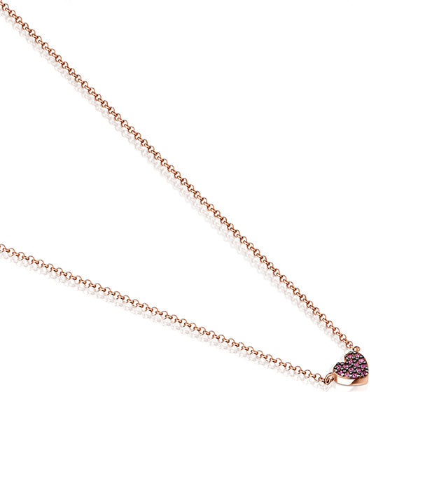 שרשרת זהב אדום עם תליון לב משובץ אבני חן ורודות וסגולות, תכשיטי אופנה לנשים