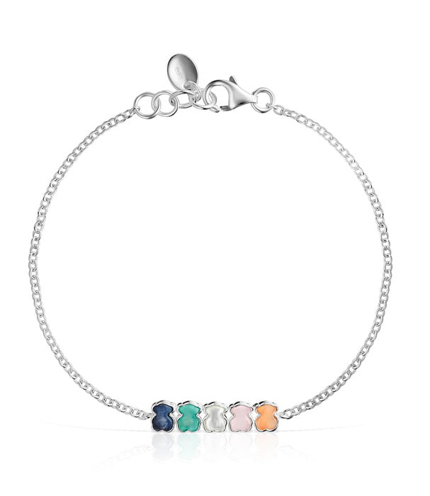 טואוס צמיד מוטיבי דובי משובצים באבני חן Mini Color מכסף