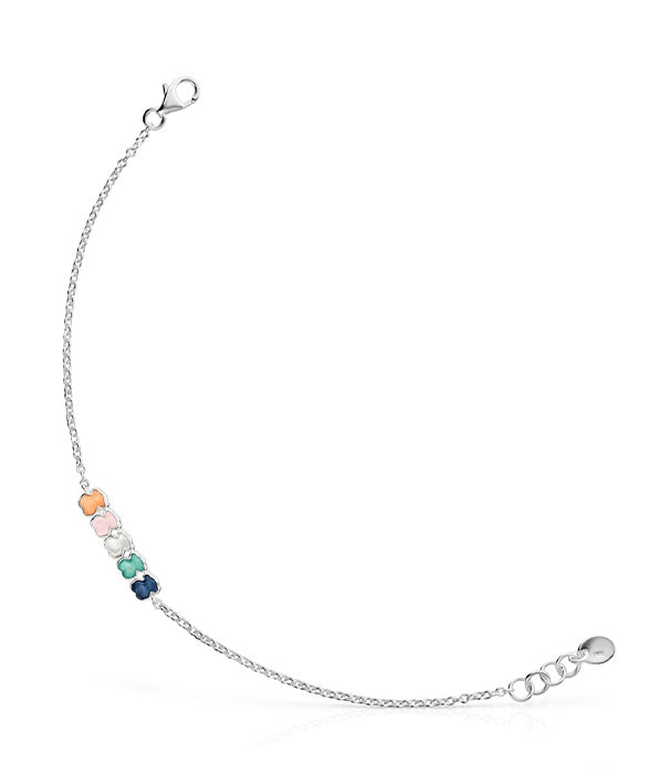 טואוס צמיד מוטיבי דובי משובצים באבני חן Mini Color מכסף