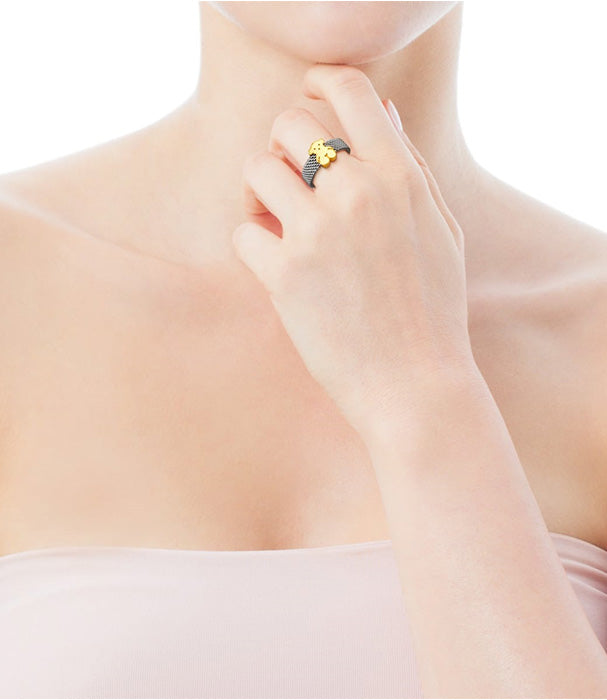 טואוס טבעת IP STEEL בשילוב דובי מזהב 18 קראט