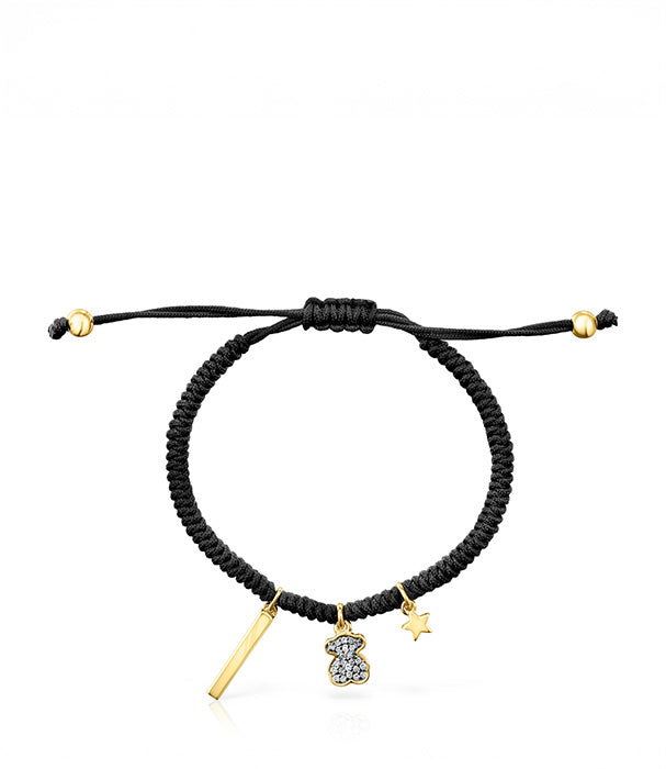 טואוס צמיד חוטNocturne בצבע שחור מכסף ועליו זהב 18 קראט בשיבוץ יהלומים