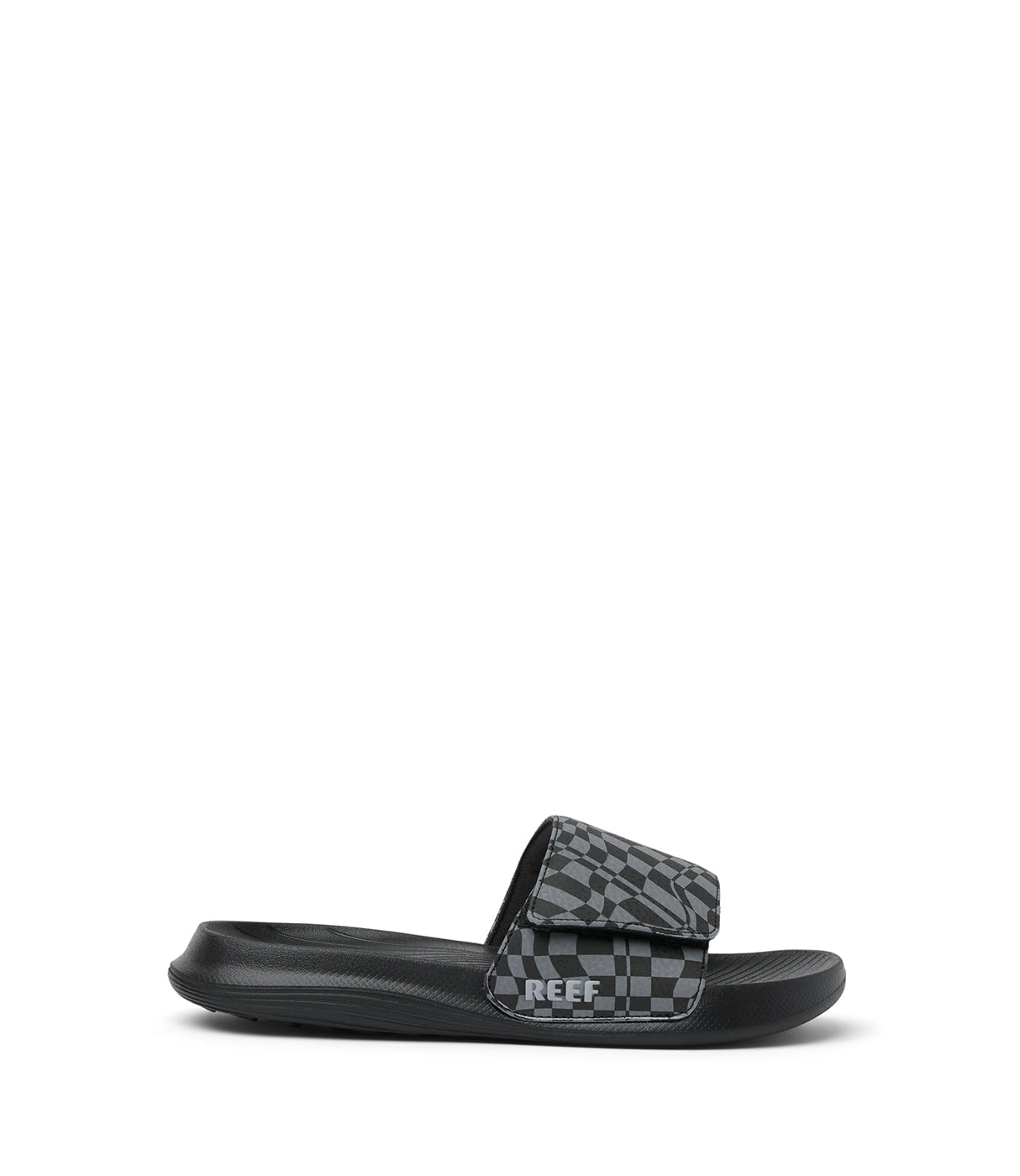 כפכף ילדים שחור עם רצועה בדוגמת משבצות, עיצוב ספורטיבי ונוח