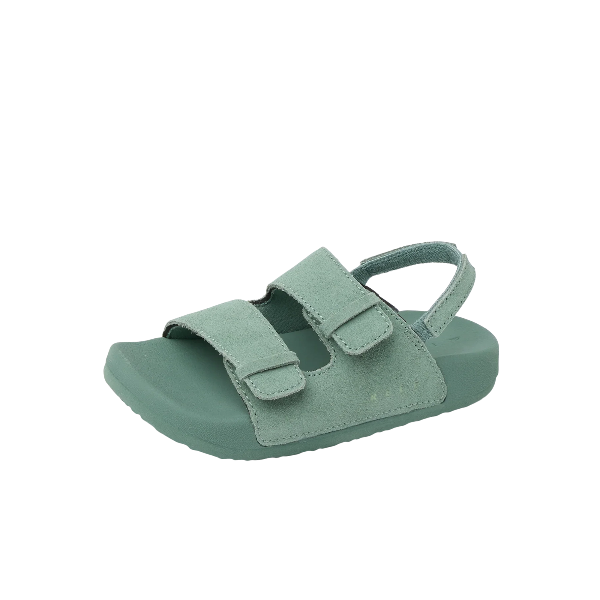 סנדל ילדים ירוק בהיר עם רצועות סקוץ' וסוליה עבה, עיצוב מינימליסטי