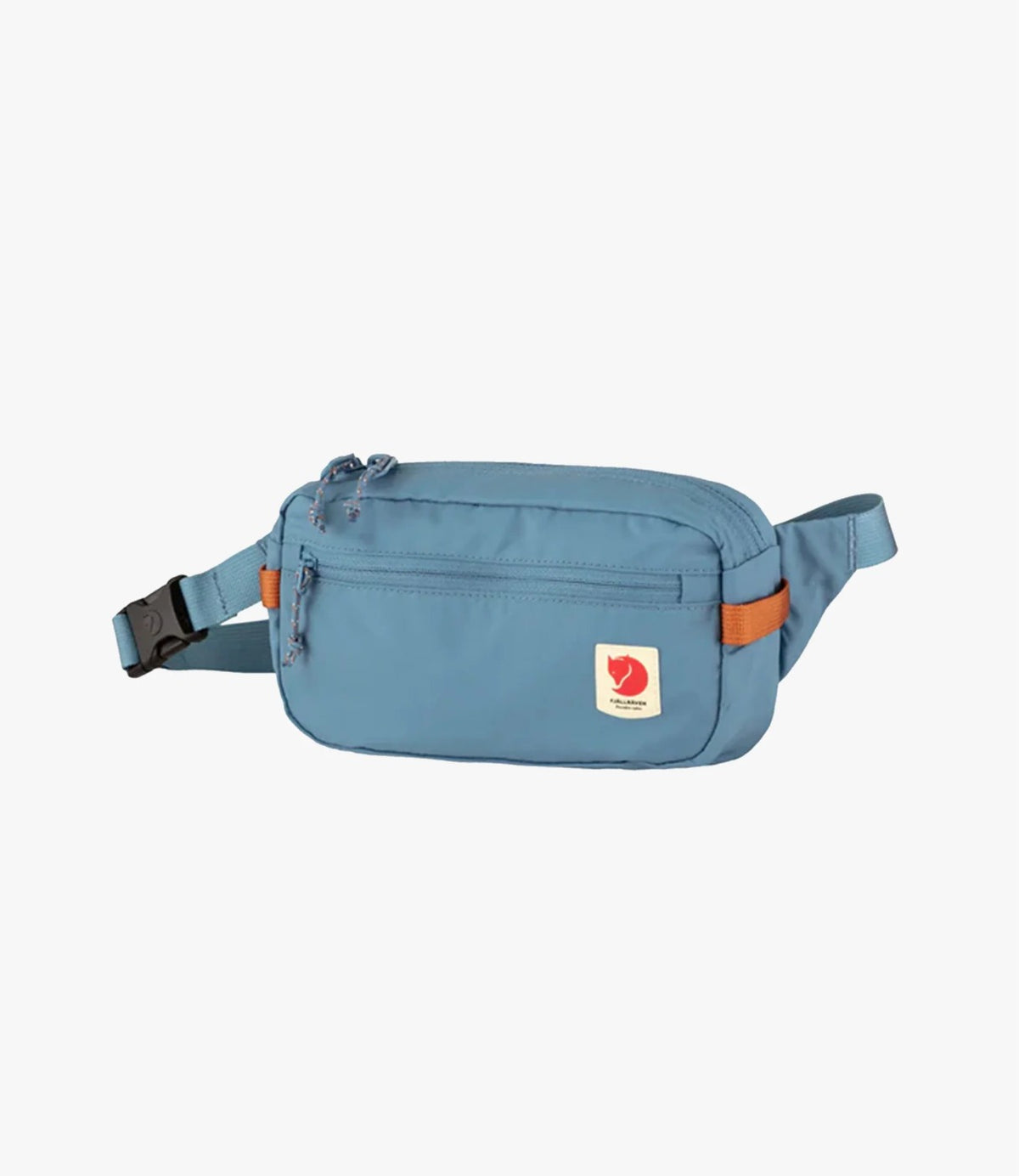 פאוץ' High Coast Hip Pack בצבע כחול, מבט קדמי עם לוגו Fjällräven ואבזם סגירה - CHOZEN