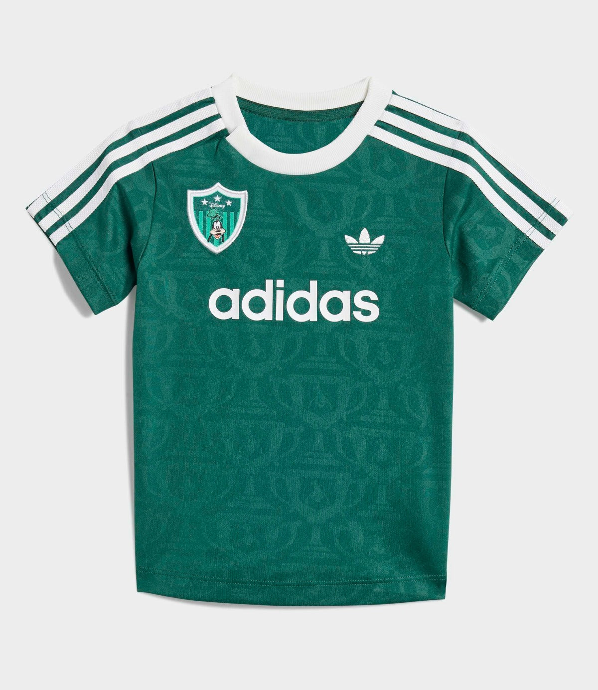 חולצת טי ירוקה לילדים, שרוולים קצרים, עם לוגו adidas והדפסים לבנים