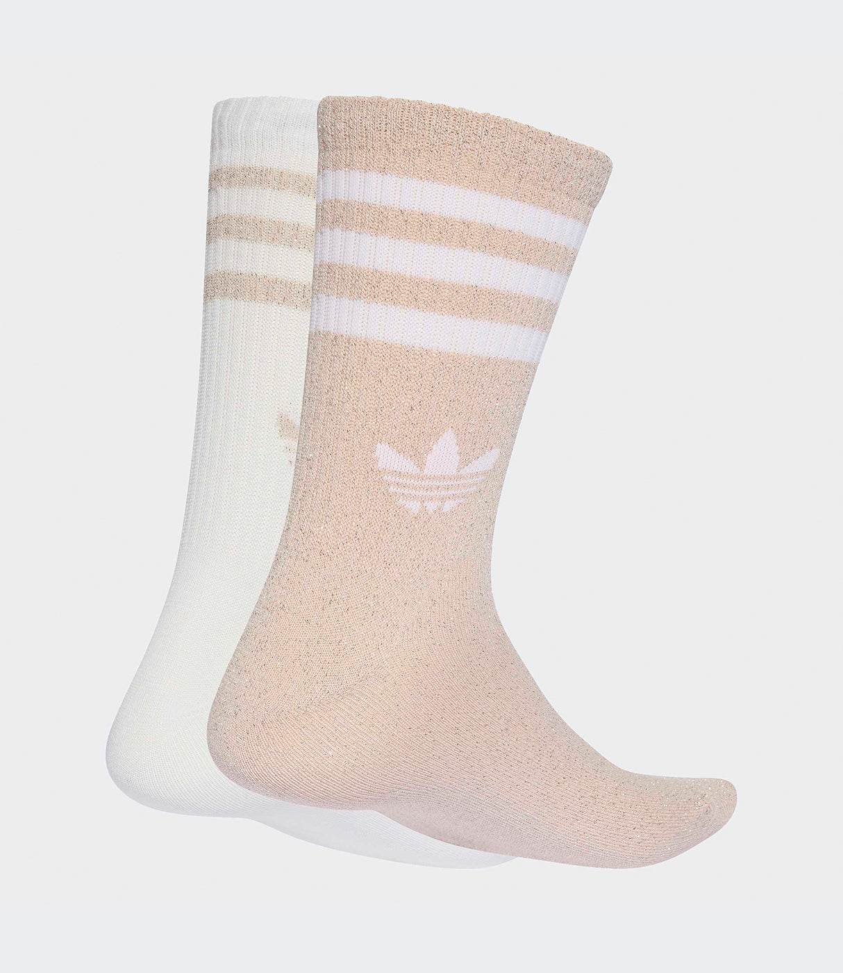 זוג גרביים ארוכות בצבע בז' ולבן עם שלושה פסים ולוגו על הקרסול