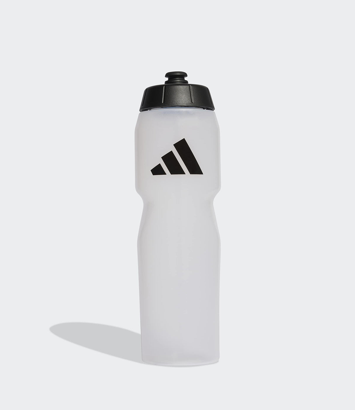 בקבוק ספורט אפור עם פקק שחור ולוגו, מתאים לאימונים וליומיום
