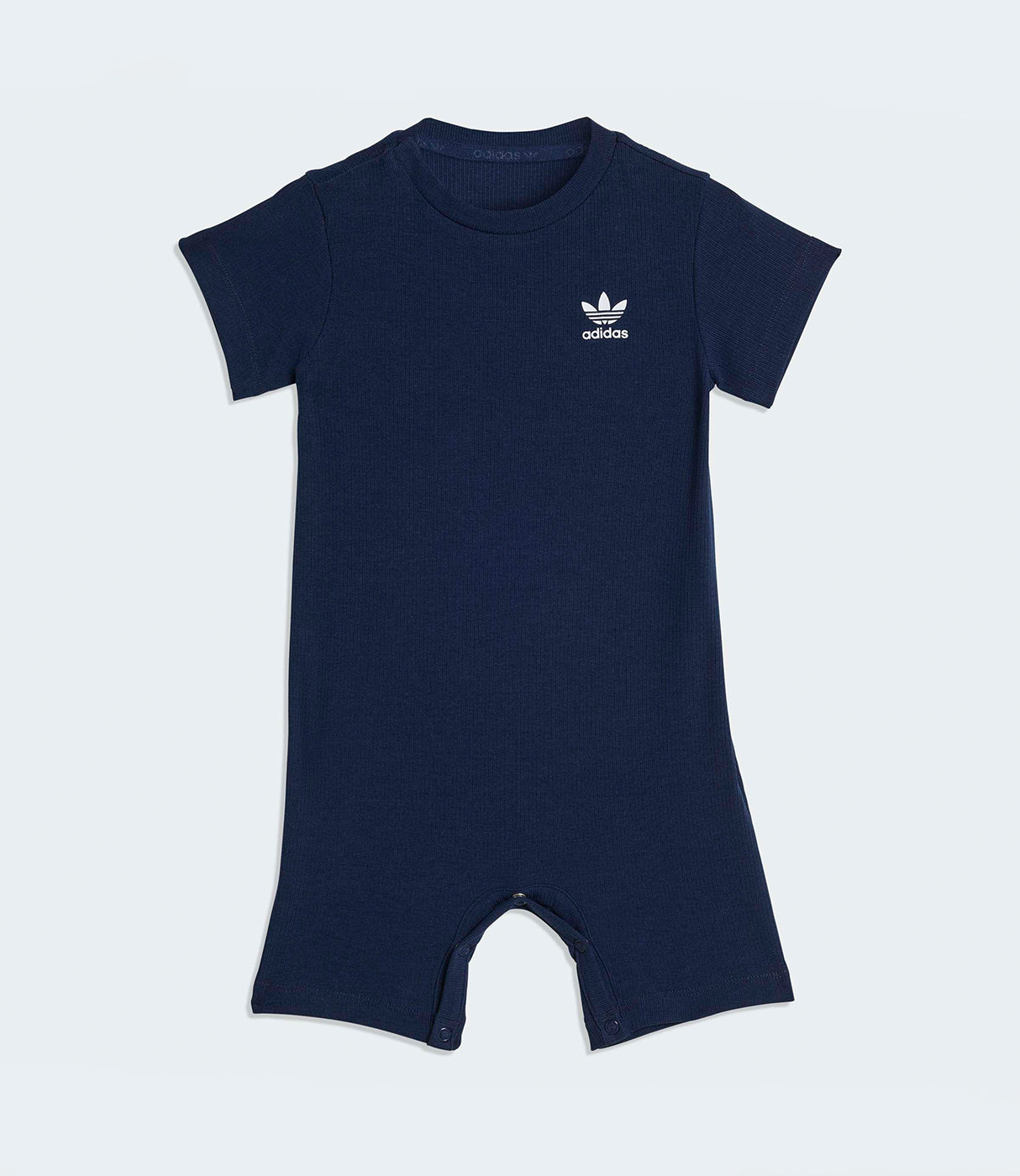 אוברול תינוקות קצר שרוולים כחול כהה עם לוגו לבן, בגדי תינוקות אופנתיים