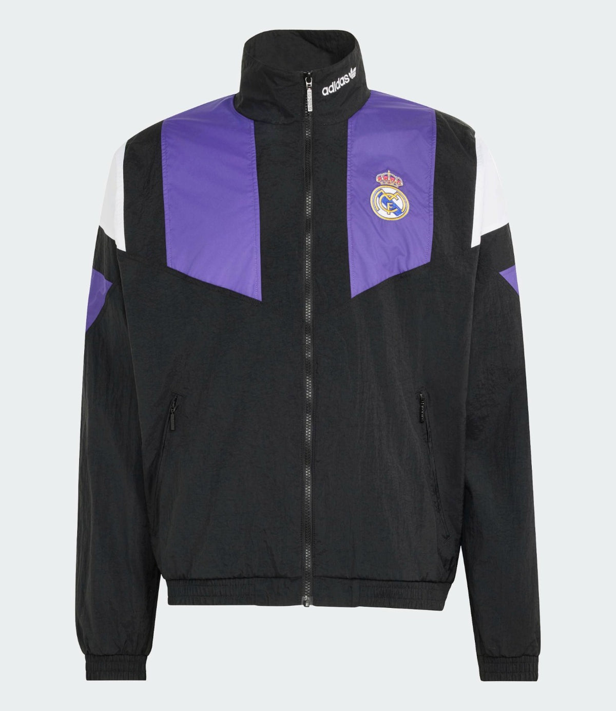 ג'קט REAL MADRID שחור עם פאנלים סגולים ולבנים ולוגו ריאל מדריד, תצוגה קדמית - CHOZEN